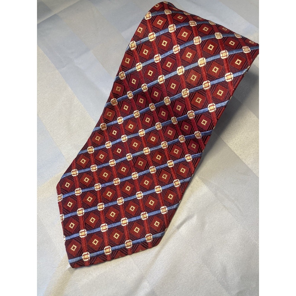 ROBERT TALBOTT Nordstrom Men's Silk Necktie USA Designer Geometric Red Gold
